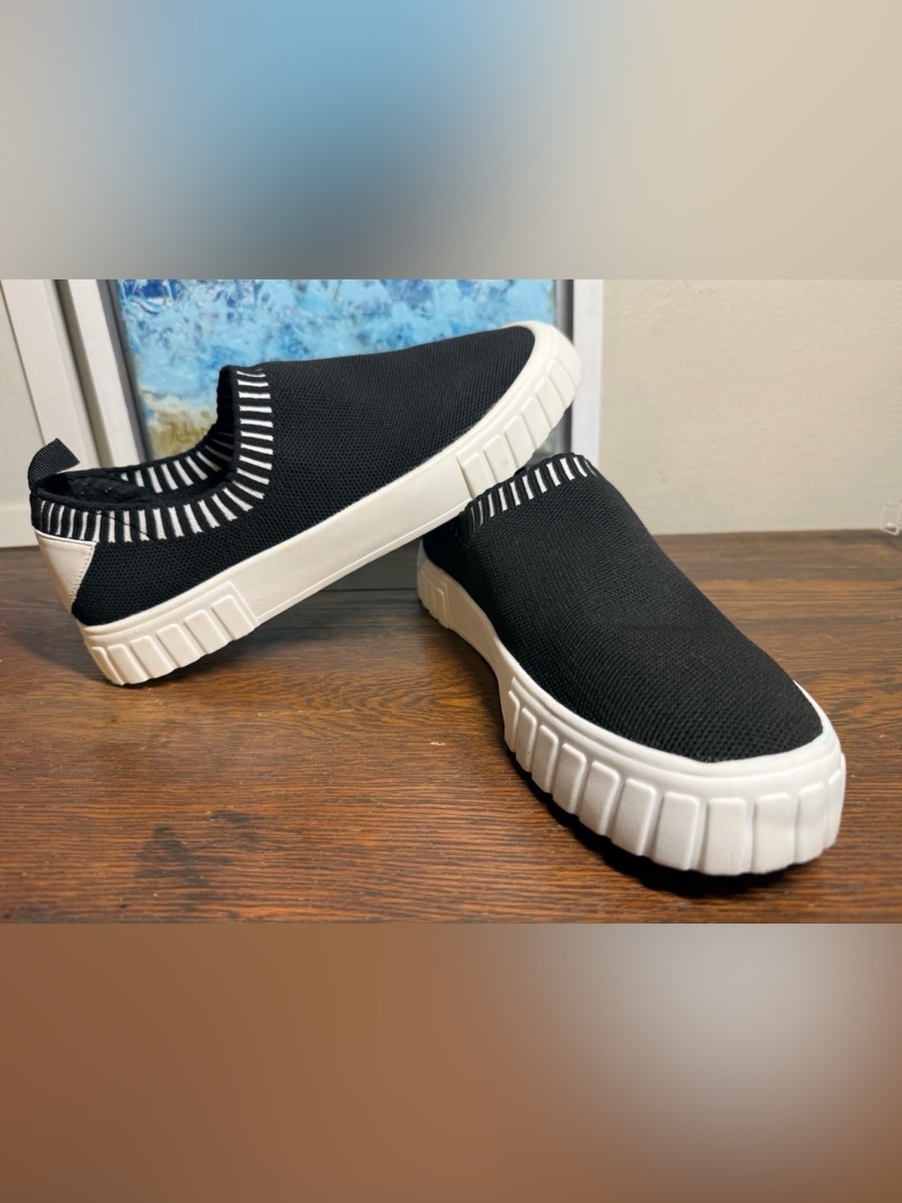 DV Dolce Vita “Dylan” Women’s Black Slip-On Knit Sneakers with White Sole